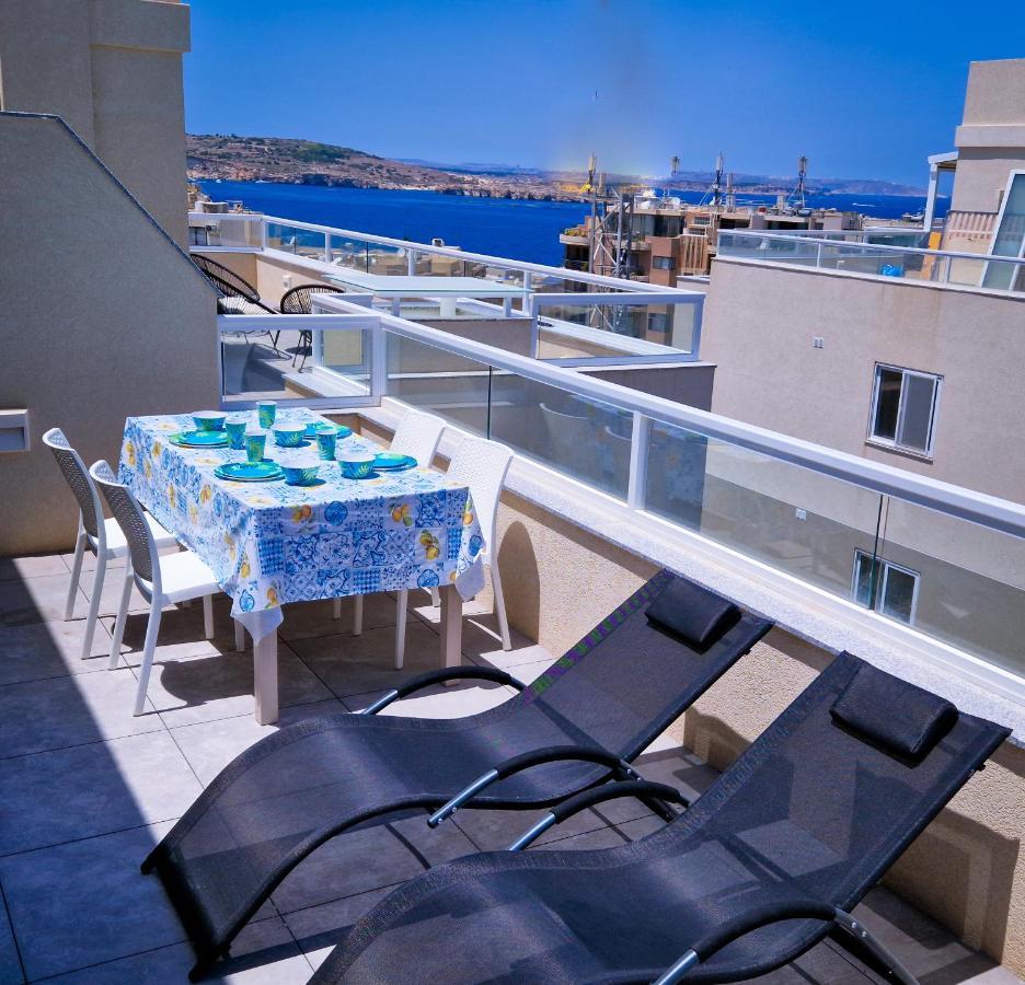 Sea View New Penthouse Terrace & Garage Parking Apartment St. Paul's Bay Bagian luar foto